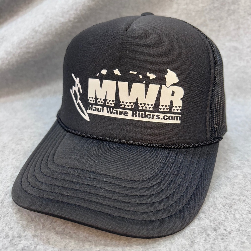 Maui Wave Riders MWR Unisex Black Otto Trucker Hat Snapback Hawaii OSFM